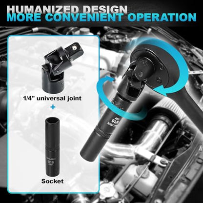 Socket Set 1/4, 56 Piece Impact Socket Set Metric and Standard Full, 6 Point, Cr-V, 1/4-Inch Drive Ratchet Handle, Drive Extension Bar, Impact Universal Joint,impact adapter - size: 1/4inch 56 PCS
