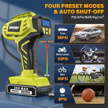 Tire Inflator Portable Air Compressor,Digital Cordless Tire Inflator,2X Faster Car Tire Pump with 20V Rechargeable Battery,Dual Power Supply Modes,Air Pump for Car Tires,E-Bike etc.
