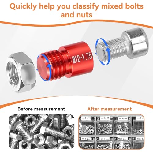 44PCS Nut and Bolt Thread Checker Standard 23 Inch & 21 Metric Bolt Nut Thread Measure Gauge Checker Box Set Bolt Size Finder for Size Check on Tricky and Narrow Area