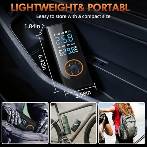 Eleanora Cordless Tyre Inflator air Compressor, Car Tire Pump 6000 mAh 150PSI 12V DC Electric Tyre Pump with LED Lights, Electric Air Pump for Vehicle Tyres/Bike/Motorbike/Ball/Inflatables