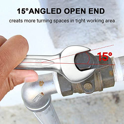Jetech 38mm Combination Wrench, Metric 12-Point Chrome Vanadium Steel Spanner, Industrial Grade with 15-Degree Offset, Sand Blasted Finish, Heat-Treated Forged Tool - size: 38mm
