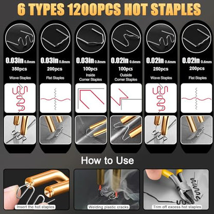 GNI 200W Plastic Welder Kit, 1200Pcs Staples Plastic Repair Kit, Professional Plastic Welding Kit, Plastic Bumper Repair Kit with Portable Toolbox, for Car Bumper/Kayaks Plastic Repairs