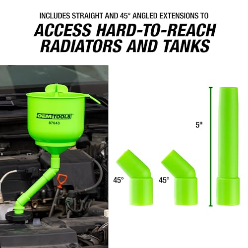 OEMTOOLS No-Spill Professional Quality Coolant Funnel Kit with 5 Adapters | Spill Free Funnel Kit Cooling System, Includes 5 Adapters, Extensions, and Automotive Funnel, Air Venting - style: Professional Quality
