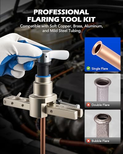 Orion Motor Tech Single Flaring Tool Kit, Magnetic Height Limit 1/4"-3/4" & 6-19 mm Tube Flare Tools for 45° Eccentric HVAC Single Flares, Tubing Flaring Tool Kit with Tube Cutter Deburring Tool - size: 1/4-3/4 in & 6-19 mm