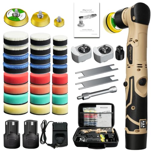 Cordless Mini Polisher,1/1.5/2Inch,DA&RO with 11 Variable Speed 2500-6000 RPM,2 * 2.3Ah Rechargeable Batteries,Car Detailing Micro Polisher - style: 2*Batteries Kit