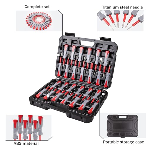 Gickbussu 26PCS Terminal Removal Tool Kit Universal | Fits automotive wire connectors, electrical pin release tool for mechanics, titanium, non-slip, case