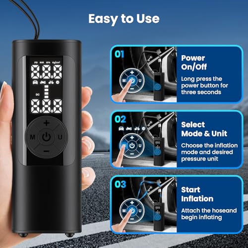 FamilyKit Tire Inflator Portable Air Compressor – 6000mAh 150 PSI Cordless Air Pump, Fast Inflation 24L/Min, 4 Preset Modes & 12V DC, Pressure Gauge Display, LED Light for Car, Bike, Motorcycle, Balls