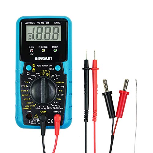 allsun Automotive Multimeter DMM DC Volt Ohm Temp Frequency Diode & Continuity Tester Automotive Diagnosis Tester Test RPM Dwell Angle