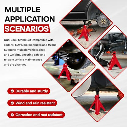 3 Ton Car Jack Stands Adjustable Auto Floor Jackstands with Double Locking and Large Foot Base for Lifting SUVS, Heavy Duty Carbon Steel Wider and Thicker Upright Rod 6,600 lb Capacity 2 Pack - size: Upgraded 3-Ton Jack Stands