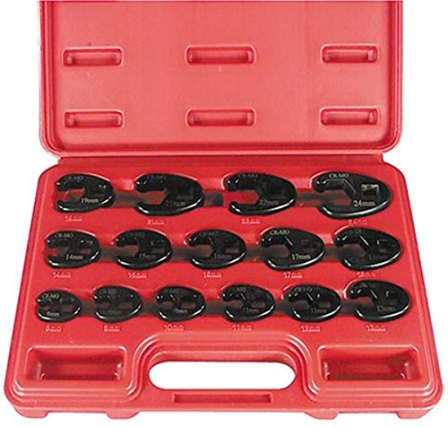 Astro Pneumatic Tool 7115 Crowfoot Wrench Metric Set, 15 Piece - 8mm, 9mm, 10mm, 11mm, 12mm, 13mm, 14mm, 15mm, 16mm, 17mm, 18mm, 19mm, 21mm, 22mm, 24mm - Flare Nut, Black