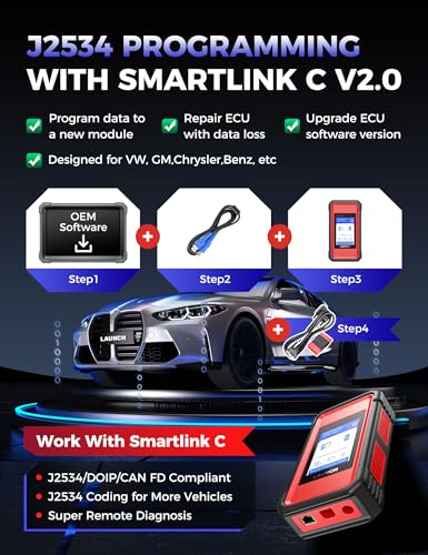 Launch X431 PRO3 V+ Elite, 2026 SmartlinkC 2.0 Bidirectional Scan Tool with J2534 Portocol, HD Trucks Scanner, 10.1 inch, Topology Map, 60+Service, Online Code, CANFD/DoIP/D-PDU, FCA, 2 Yrs Update