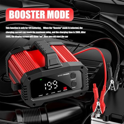 25A Battery Charger, 2/8/20/25 Amp 12V/24V LiFePO4 Lead Acid Fully Automatic Battery Maintainer with Engine Start, 8-Stage Car Battery Trickle Charger, Desulfator for AGM,STD,Gel,Deep Cycle Batteries