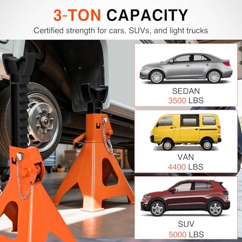 Nilight 3 Ton Jack Stands, Double Locking Heavy Duty Steel 6,600 lbs Capacity, Adjustable 11.22"-16.53" Height for SUV Sedan Pickup Light Truck, 2 Pack - size: 3T