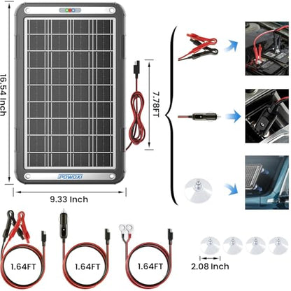POWOXI 12V Solar Car Battery Charger: 15W Solar Trickle Charger Maintainer with MPPT Controller for Car - RV Boat Marine Motorcycle - Solar Panel Kit for Automotive Trailer Truck Snowmobile Tractor - size: MPPT Pro-15W