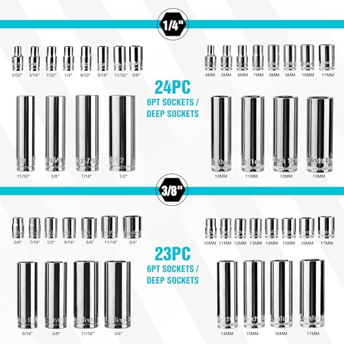 DURATECH 121-Piece Mechanics Tool Kits, Include SAE/Metric Sockets Set, 72-Tooth Drive Ratchet, 40-in-1 Magnetic Screwdriver, and Hex Keys with Carrying Tool Box for Auto Repair