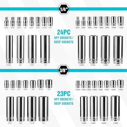 DURATECH 121-Piece Mechanics Tool Kits, Include SAE/Metric Sockets Set, 72-Tooth Drive Ratchet, 40-in-1 Magnetic Screwdriver, and Hex Keys with Carrying Tool Box for Auto Repair