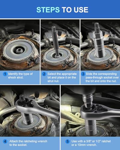 50PCS Strut Nut Socket Set, Shock Absorber Socket Set | Shock absorber tool kit for strut top nut removal; strut tool kit has pass-through ratchet and two strut spreader tools