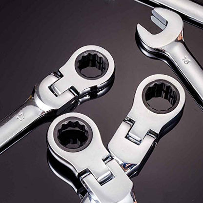 Qnkaa Flexible Ratchet Wrench Set 12pcs 8-19mm Spanner Gear Ring Ratcheting Combination Flexi Wrench Kit Metric Flex Head - size: 12-Piece Metric Set