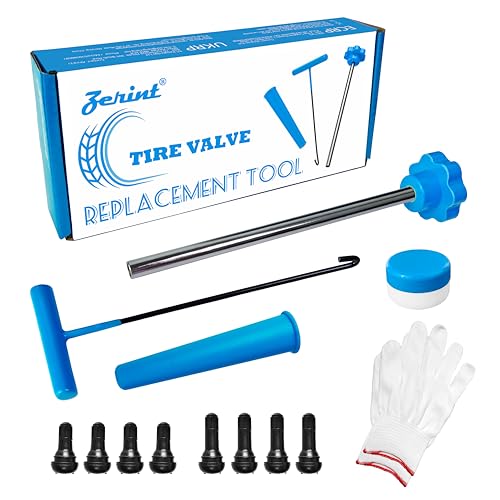 Tire Valve Stem Core Replacement Tool Kit - Quick Change Tool for Cars, Trucks, ATVs and Motorcycles, with 4 pcs TR413, 4 pcs TR412 Valve Stems, Grease and Gloves - size: TR412&TR413