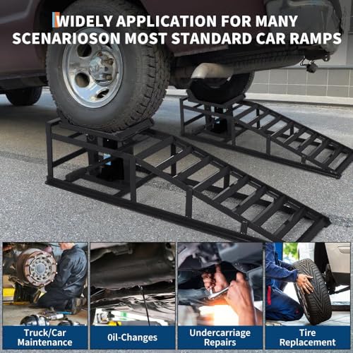 Heavy Duty Low Profile Hydraulic Lift Ramps, 2 Pack, 5 Ton (11000 lbs) Capacity - Adjustable Height 9.8"–16.2" - for Garage Repair, Oil Changes - Black - color: Black