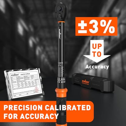 HORUSDY 3/8" 5PCS Torque Wrench Set(5–45 ft-lb/ 6.8–61 Nm) – Torque Wrench 3/8 Drive with 3" Extension, 3/8" to 1/4" & 3/8" to 1/2" Adapters, Case for Bike, Car, Moto & Other Repair - size: 5–45 ft-lb, style: 3/8" drive with 3" Extension, 3/8" to 1/4" & 3