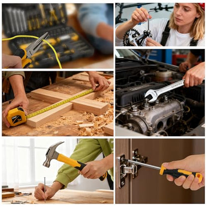 GRENPRO 219PCS Basic Home Auto Mechanic Hand Tool Kit With Storage Tool Box | Portable Tool Box, CR-V Steel, Complete Kit, Anti-Drop Slots, Household DIY, Auto Motorcycle, Home Garage For Men & Women - style: Yellow Hand Tool Set 219PC