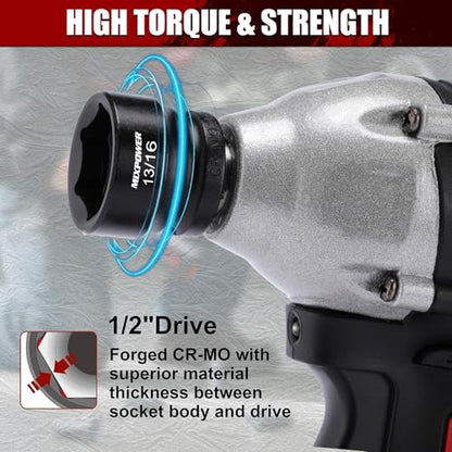 MIXPOWER 11-Piece 1/2" Drive Stubby Impact Socket,CR-MO,3/8"-1",6-Point,SAE,Radius Corner Design, Axle Nut Impact Grade Socket for Easy Removal - size: 1/2" Drive / SAE Set