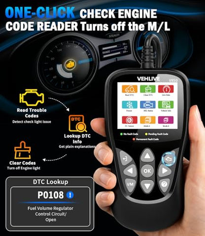 OBD2 Scanner Diagnostic Tool, VEHLIVE V850 Car Code Reader for Check Engine Light with Reset, I/M Readiness, Battery Tester, Live Data, CAN Diagnostic Scan Tool for All OBDII Vehicles After 1996