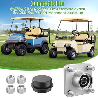 10L0L Golf Cart Front Wheel Hub Assembly 2 Pack for Club Car DS and Precedent 2003-up, Front Hub Replacement Kit 102357701 with Ball Bearing, Oil Seal & Dust Cover