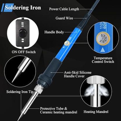 MONVICT 31 in 1 Soldering Iron Kit, 5 Pcs 60 Watts Adjustable Temperature Soldering Iron with On/Off Switch & 25 Pcs Soldering Iron Tips, 1 Solder Wire Stand, Portable Solder Iron Tool for Soldering