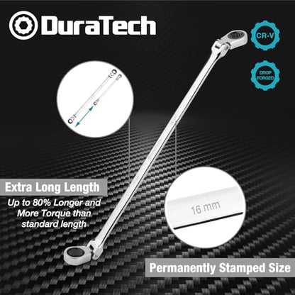 DURATECH 16 * 18 mm Extra Long Flex-Head Ratcheting Wrench, Metric, CR-V Steel - size: 16*18mm