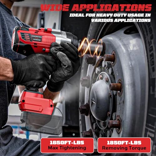 Cordless Impact Wrench 3/4 inch Compatible with Milwaukee Battery, Cerycose1850ft-lbs (2500N.m) Brushless Electric Impact Gun, High Torque Impact Driver, Heavy-Duty Automotive with 4 Sockets - size: 3/4inch, style: Compatible with Milwaukee& 4Sockets(No b