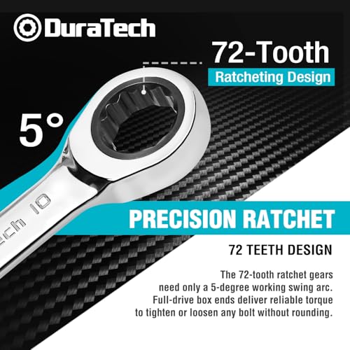 DURATECH 10mm Stubby Ratcheting Combination Wrench, Metric, CR-V Steel - size: 10MM