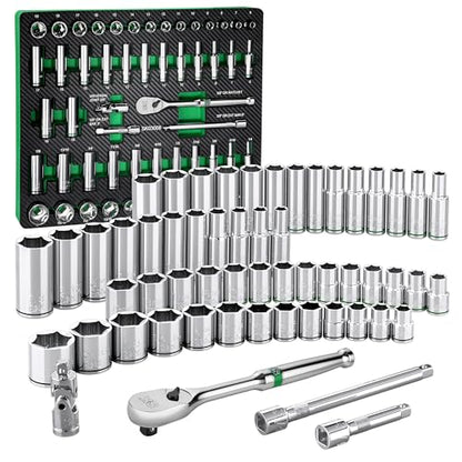 SK 3/8" Drive Socket Set with 90-Tooth Ratchet, SAE & Metric, CR-V Steel | 56-Piece Sockets, SuperKrome Finish, Heat Treated, with EVA Foam Tool Organizer - size: SAE & Metric