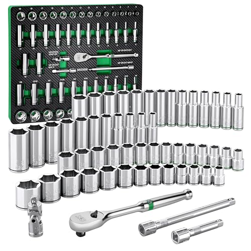 SK 3/8" Drive Socket Set with 90-Tooth Ratchet, SAE & Metric, CR-V Steel | 56-Piece Sockets, SuperKrome Finish, Heat Treated, with EVA Foam Tool Organizer - size: SAE & Metric