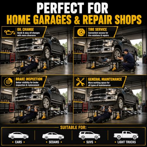 Car Ramps 2 Pack, Heavy Duty Steel Hydraulic High Lift Service Vehicle Ramps with Pedal, 5 Ton Low Profile Hydraulic Car Ramps with Support Jack for DIY Auto Beauty,Black - color: Black