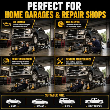 Car Ramps 2 Pack, Heavy Duty Steel Hydraulic High Lift Service Vehicle Ramps with Pedal, 5 Ton Low Profile Hydraulic Car Ramps with Support Jack for DIY Auto Beauty,Black - color: Black