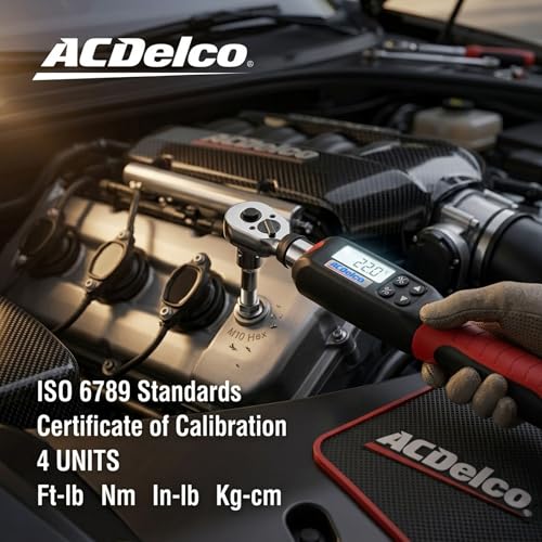 ACDelco ARM601-3 3/8” (3.7 to 37 ft-lbs.) Digital Torque Wrench with Buzzer and LED Flash Notification – ISO 6789 Standards with Certificate of Calibration