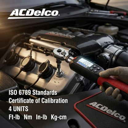 ACDelco ARM601-3 3/8” (3.7 to 37 ft-lbs.) Digital Torque Wrench with Buzzer and LED Flash Notification – ISO 6789 Standards with Certificate of Calibration