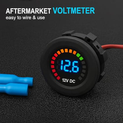 MGI SpeedWare 12vDC Voltmeter Gauge with Blue LED Digital Display (Short Body) - size: 12V Short Body