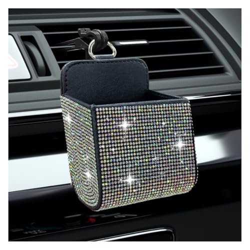 Bling Car Air Vent Storage Organizer, Car Vent Storage Pouch Box Leather Pocket with Hook for Women, Sparkly Rhinestone Auto Dashboard Cell Phone Holder for Sunglasses, Key, Coin (Colorful) - color: Colorful