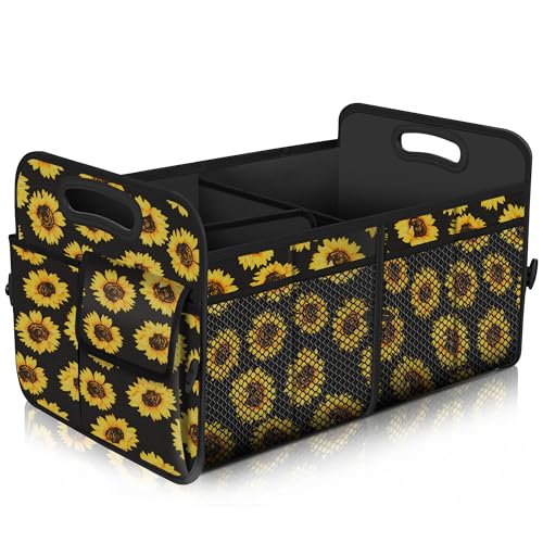 Femuar Car Trunk Organizer with 72L Large Capacity Waterproof Collapsible and 11 Pockets, Trunk Organizer for Car SUV/Jeep/Sedan, Large Size, Sunflower - color: Sunflower, size: Large