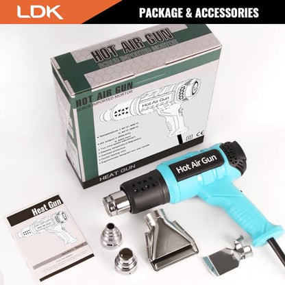 LDK Heat Gun, 140°F~1100°F Variable Temperature Control Heating Gun, 1.5s Fast Heating Heavy Duty Hot Air Gun Kit with 4 Nozzles for Crafting Shrink Tubing Vinyl Wrap - color: Blue 2000w