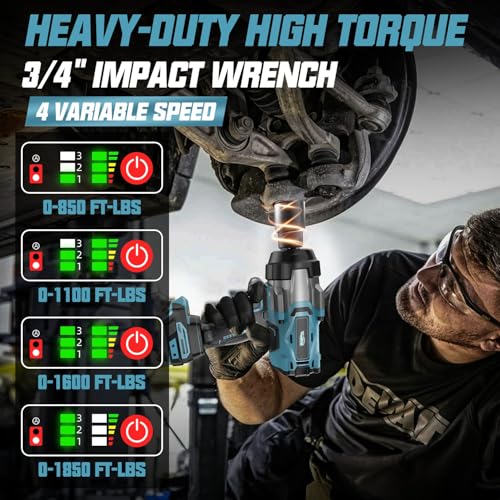 Cordless Impact Wrench 3/4" Compatible with Makita 18V Battery, 1850Ft-lbs(2500N.m) High Torque Impact Gun Heavy Duty, Brushless Electric Power Impact Driver with 4 Speed Modes & LED Work Light - size: 3/4" 2500NM Compatible with Makita