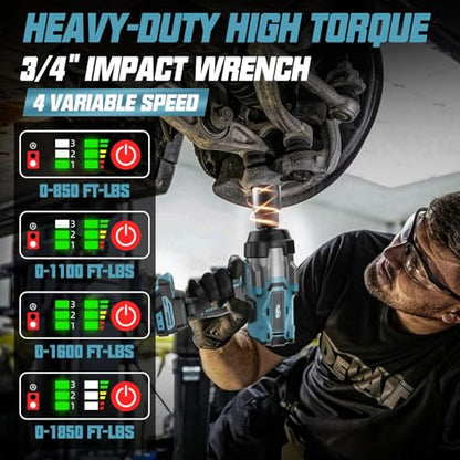 Cordless Impact Wrench 3/4" Compatible with Makita 18V Battery, 1850Ft-lbs(2500N.m) High Torque Impact Gun Heavy Duty, Brushless Electric Power Impact Driver with 4 Speed Modes & LED Work Light - size: 3/4" 2500NM Compatible with Makita