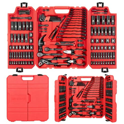 LLNDEI 151 Piece Ratchet Wrench Tool Set 1/4" 3/8" Drive with SAE and Metric 6 Point Sockets Set, Mechanic Tool Kit with Bits, Combination Wrench universal joint adapter. - color: 151 Pcs 1/4" 3/8" Drive Sockets Set 6 Point