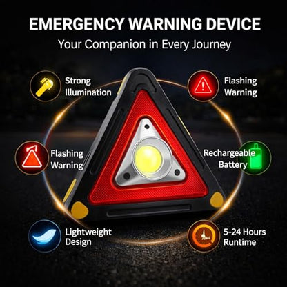 Car Warning Triangle Lamp, Emergency Safety Flashing Sign with Rechargeable Battery, MultiFunction Work Light - Durable ABS Plastic, Adjustable Brightness, Ideal for Roadside