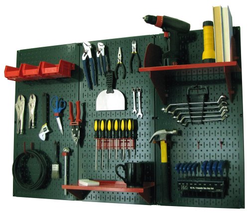 Wall Control Pegboard Organizer 4 ft. Metal Pegboard Standard Tool Storage Kit with Green Toolboard and Red Accessories - color: Green Pegboard with Red Accessories
