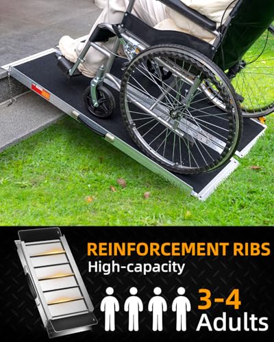VNN Portable Wheelchair Ramp 4FT, Non-Slip Aluminum Ramps for Wheelchairs for Home, Handicap Wheelchair Ramps for Home Steps, Aluminum Loading Dock Plates, Doorways, Black - size: 4FT (Usable height 4-12 inch)