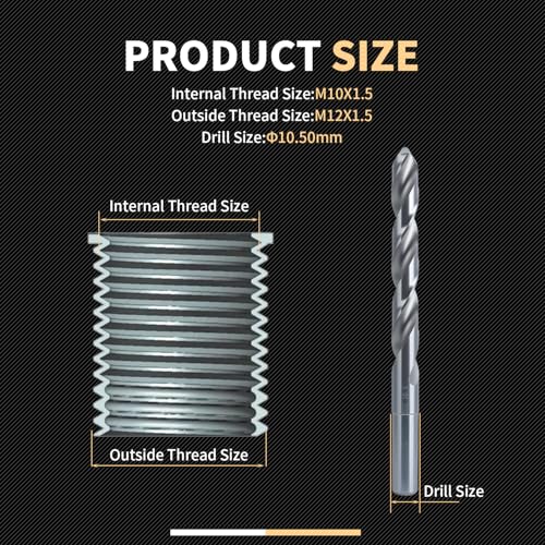 M10x1.5x20MM Thread Repair Kit with Insert HSS Drill, Tap, Counterbore, Installation Driver, Metric, 10PCS Stainless Steel Insert M10x1.5x20MM